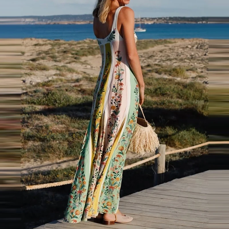 Sexy Halter sin mangas fuera del hombro Vestidos vestido de verano elegante señora Floral impreso Vintage batas Casual ahueca hacia fuera el vestido Bohe