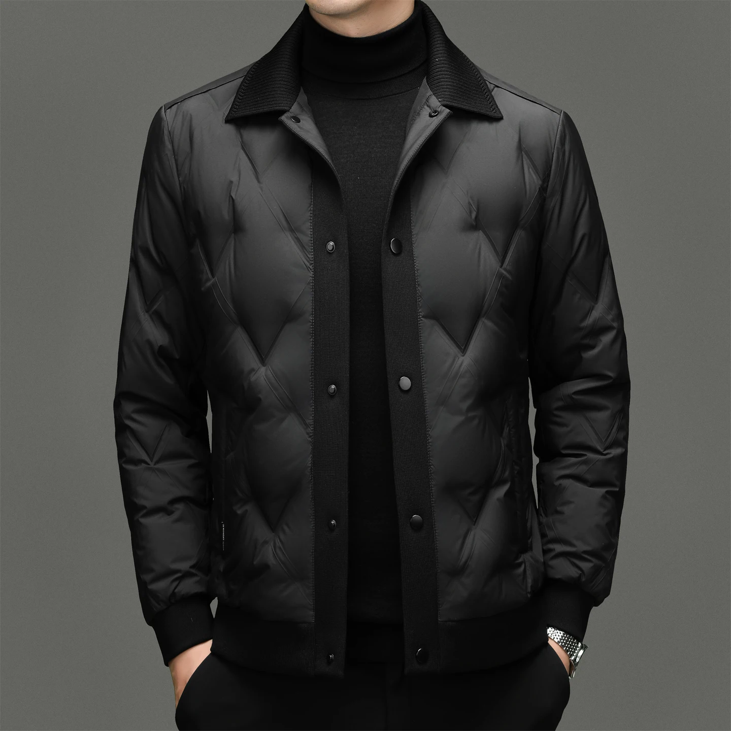 90% الأبيض بطة أسفل سترة 2025 الشتاء الرجال واحدة الصدر الدافئة معطف منتفخ العصرية متماسكة طوق في الهواء الطلق بطة أسفل سترة #4