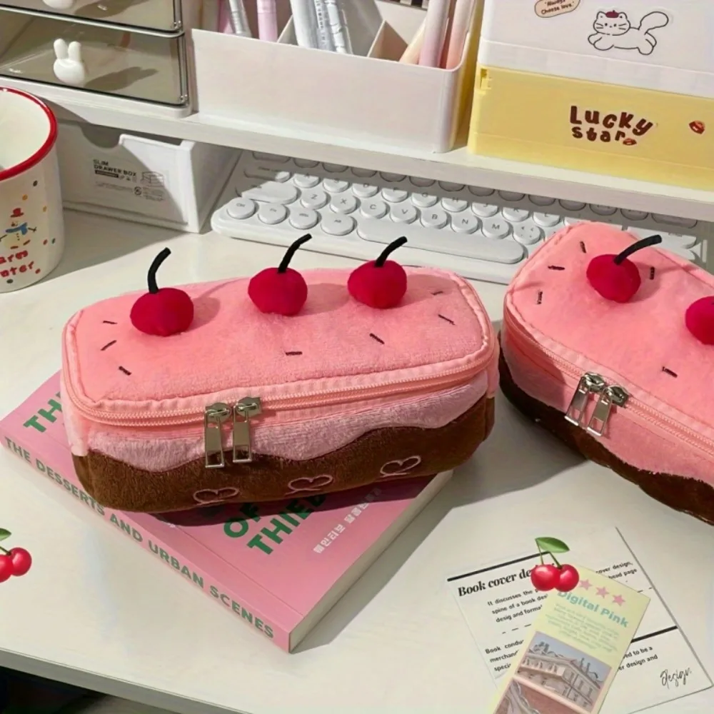 

Cute Cake Dessert Cherry Stationery Bag Sweet Cherry Pencil Case for Kids Girl Large Capacity Pen Bag Student Sup