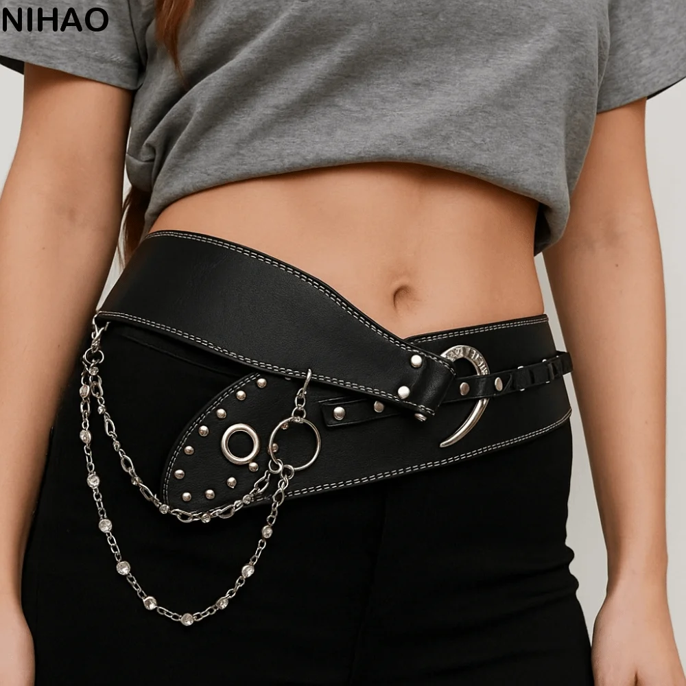 

Niche Design Vintage Rivet Leather Belt Heavy-Duty Y2k Women's Waist Belt Punk PU Leather Dress Jeans Belt Female