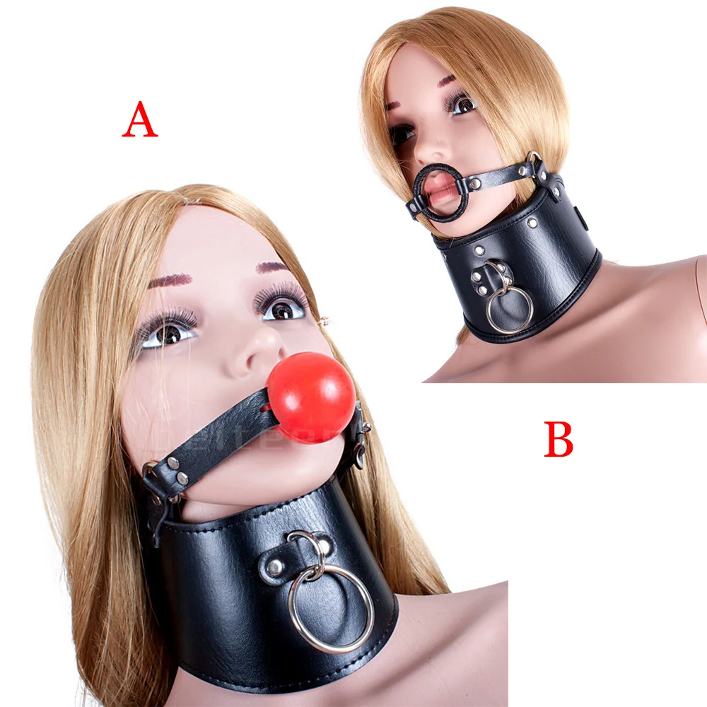 Slave Neck Collar PU Leather Soft Gag Ball BDSM Oral Bondage Gear Fetish Open Mouth Breathable Sex Toys Exotic Accessories