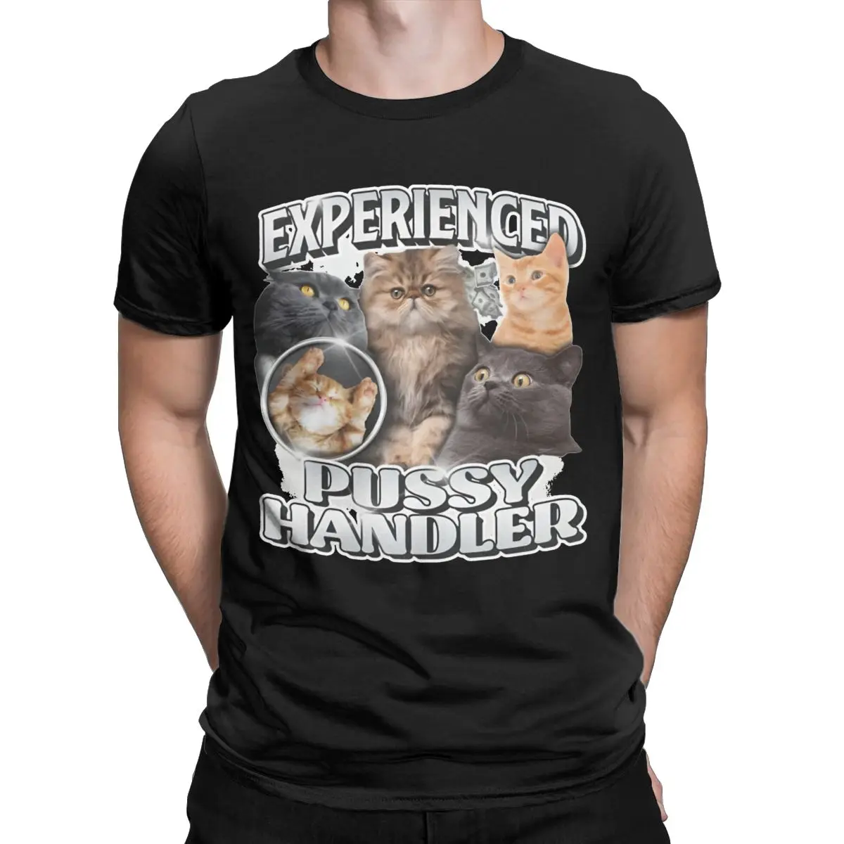 Awesome Cat Experienced Pussy Handler T-Shirt Men Round Collar Cotton T Shirts Short Sleeve Tee Shirt Classic Tops