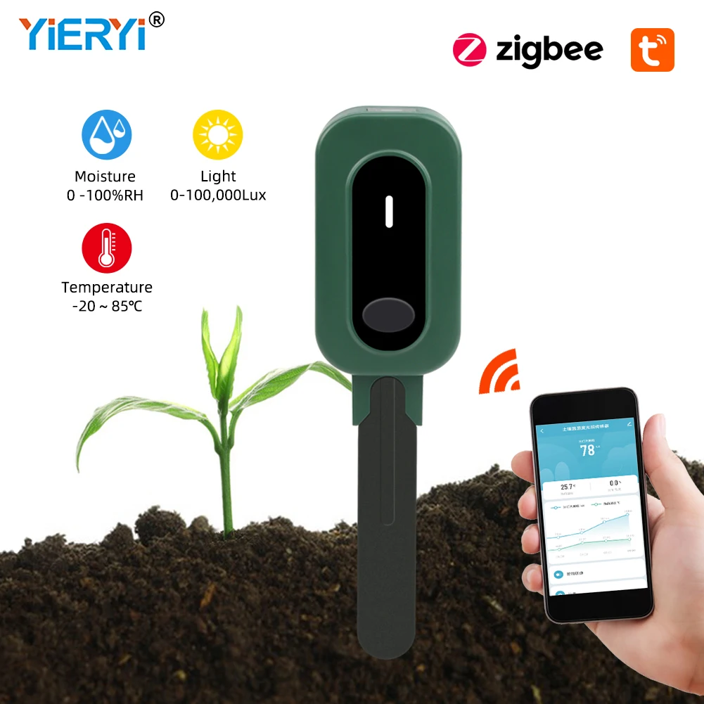 Zigbee Smart Soil Moisture Meter Tuya App Control Soil Tester Temperature Humidity Sensor for Gardens Potted