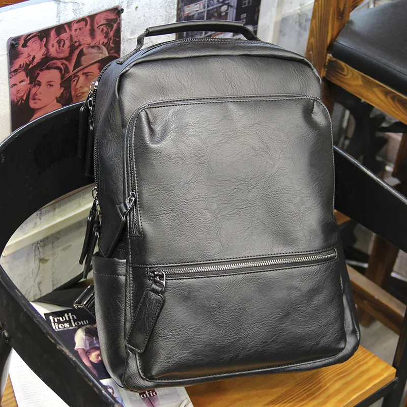 PU Leather Laptop Backpack for Men, Business Casual Shoulder Bag