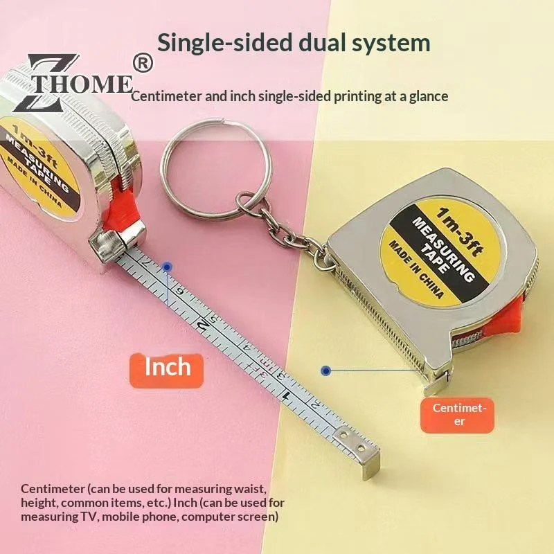 Mini 1 Meter Keychain Tape Measure Electroplated Portable Inch & Metric Dual Scale Small Pocket Steel Measuring Tool