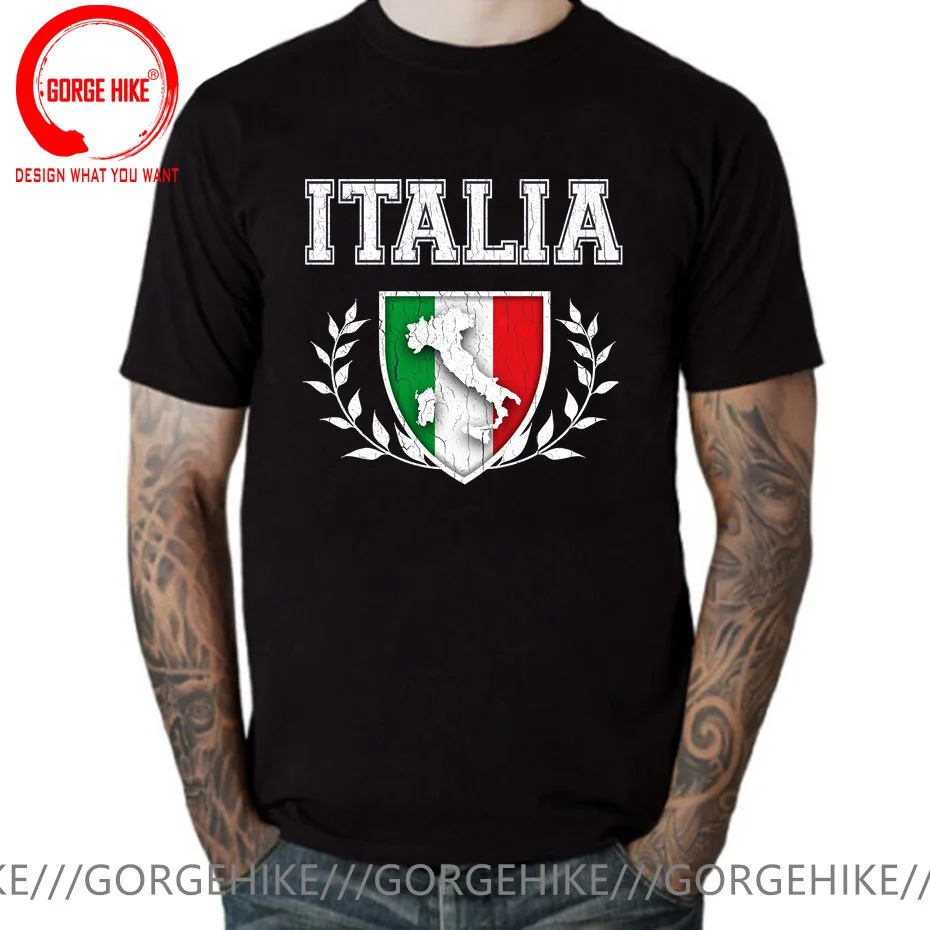 Vintage Retro Italia Flag Crest T Shirt Men IT T Shirt Vacation Pride Souvenir Italy Italian Distressed Destination Flag T-Shirt