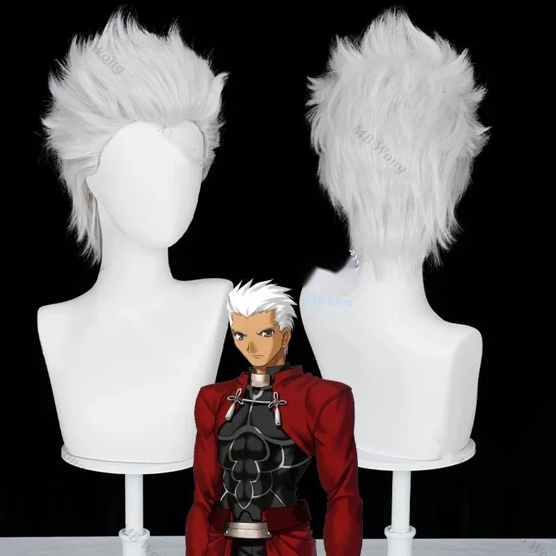 Game FGO X Honkai Star Rail Stay Night EMIYA Cosplay Wig Archer Cosplay Wig White Short Hair Role Play For Hallowmas Party