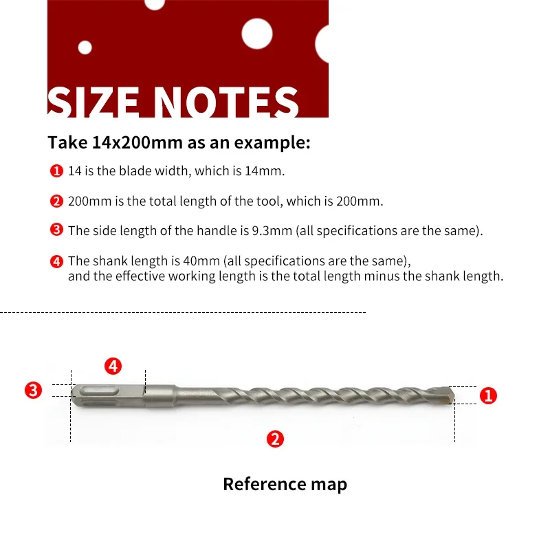 Broca de martelo elétrico para parede de cimento, impacto concreto, alça quadrada, 110mm, 150mm, 200mm, 280mm, 350mm, 5.5mm, 6.5mm, 8.5mm Comprimento, 1PC