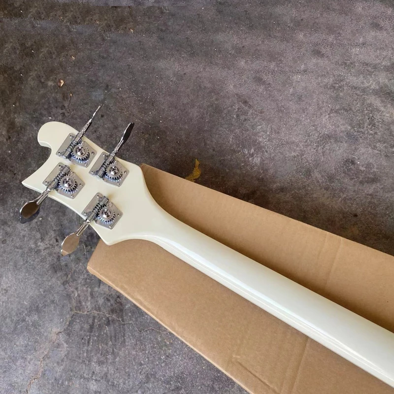 4003 Electric Bass Guitar, Cream White 4 String Bass, Upgrade Adjustable Bridge Available, Rosewood Fingerboard, Black Pickguard