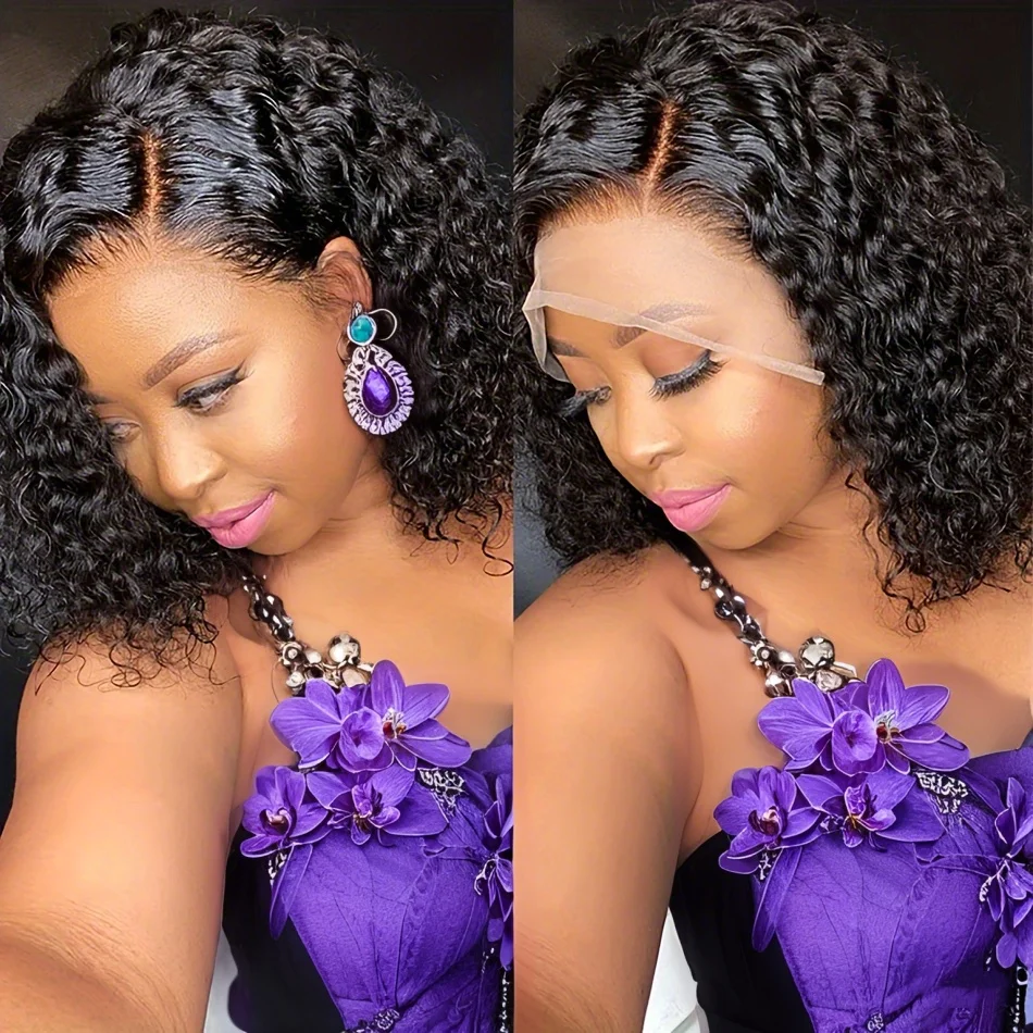 

12 Inch Short Bob Human Hair Wigs 13x4 Lace Frontal Wig Deep Wave For Women Pre Plucked Wigs