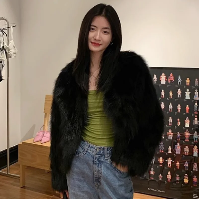 ZXRYXGS 2026 Popular Otoño e Invierno ropa de mujer abrigo de moda versión coreana abrigo de piel de zorro de imitación delgado blanco negro gris