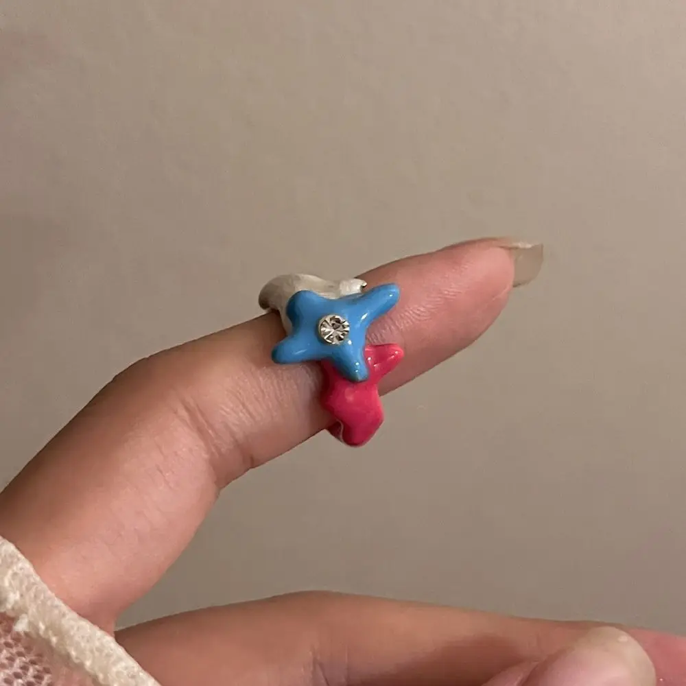 Retro Y2K Enamel Heart Ring Chunky Jewelry Korean Style Dripping Oil Finger Buckle Alloy Minority Design Geometric Ring Gift