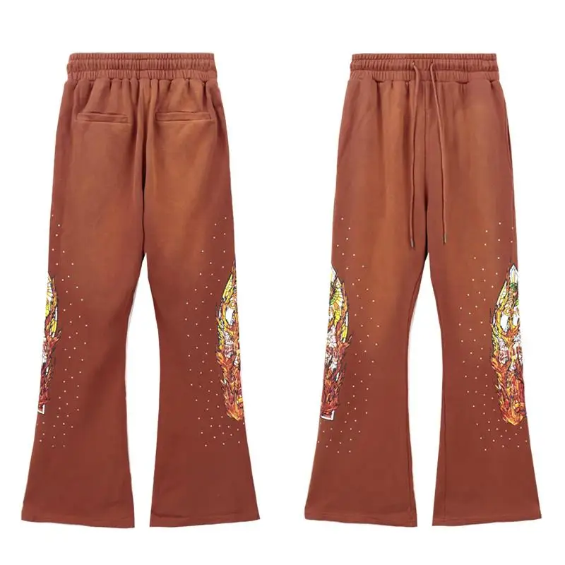 

Американская High Street Who Decides War Flame Print Долгие брюки для старых пар Свободные повседневные брюки для мужчин