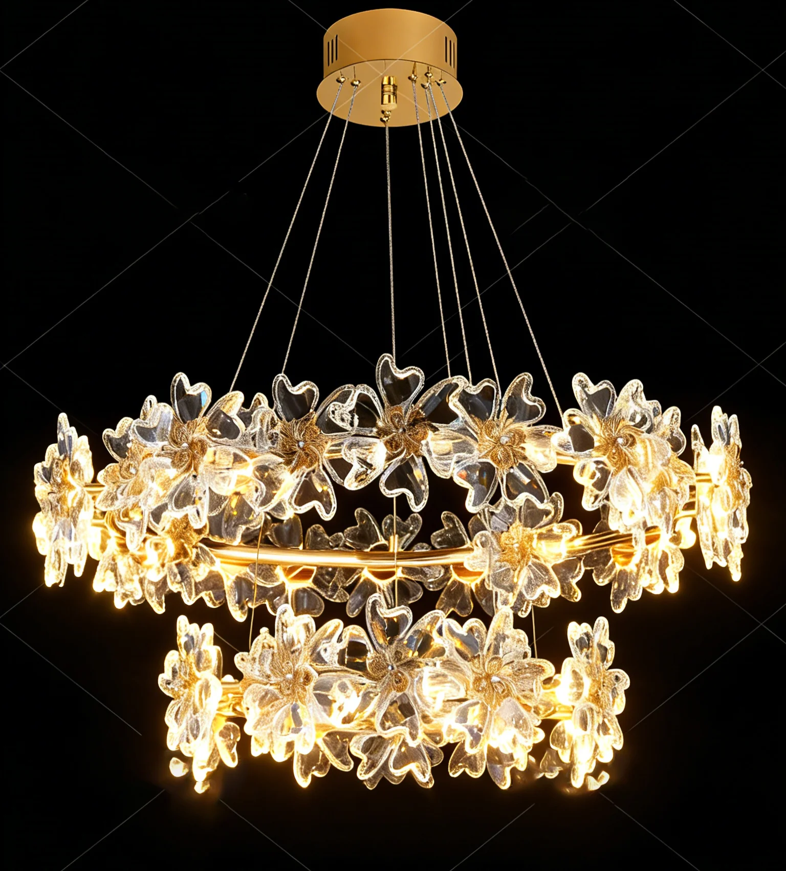 BOSSEN تصميم حلقة أمريكية كريستال الثريا الذهب بريق الأجهزة قابل للتعديل معلقة عكس الضوء ضوء السقف لجزيرة المطبخ