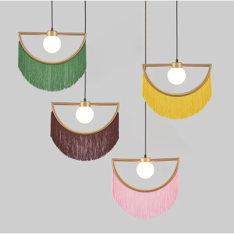 Nordic Designer Tassel Glass Ball Pendant Lights for Living Room Bedroom Villa Hotel Home Deco Suspension Luminaire Led Fixtures