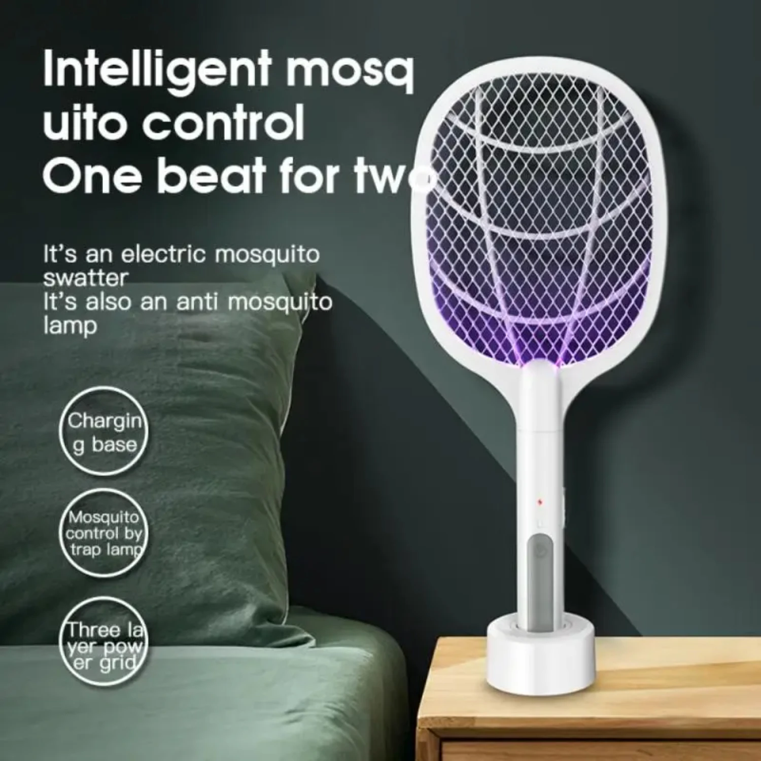 

Mosquito Killer Light Mosquito Swatter Two-in-One USB Lithium Battery Base Charging Fly Swatter Mosquito Swatter