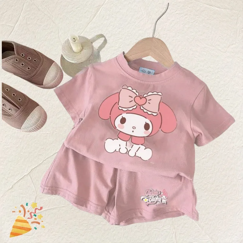 Sanrio Kuromi Kids Cinnamoroll Cartoon t-shirt Top con pantaloncini Set Cute My Melody Girls Boys Summer Short sleeves 2 pezzi Outfits