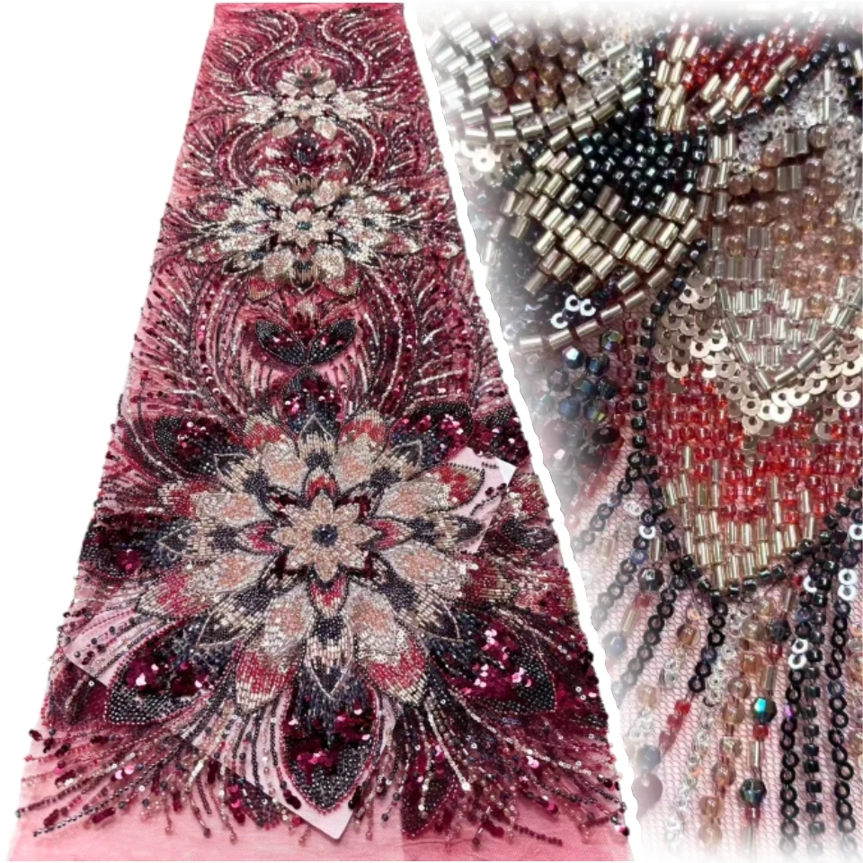 

Французская сетка, свадебная кружевная ткань, бусины, африканское кружево с блестками, 2026, горячая распродажа, нигерийские бусины для женщин, свадебное платье, 5 ярдов 1817