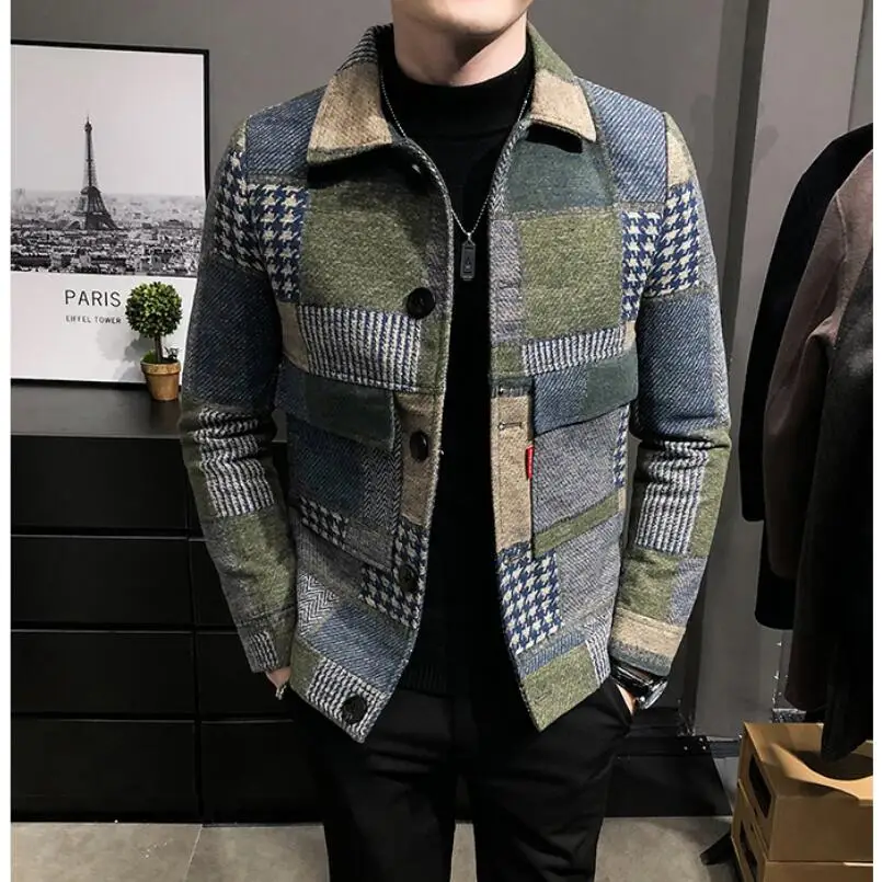 

2023 Men Winter Fleece Suit Jacket New High-quality Self-cultivation Warmth Fashion Casual Maj Clothing Plaid Men Blazer Coat