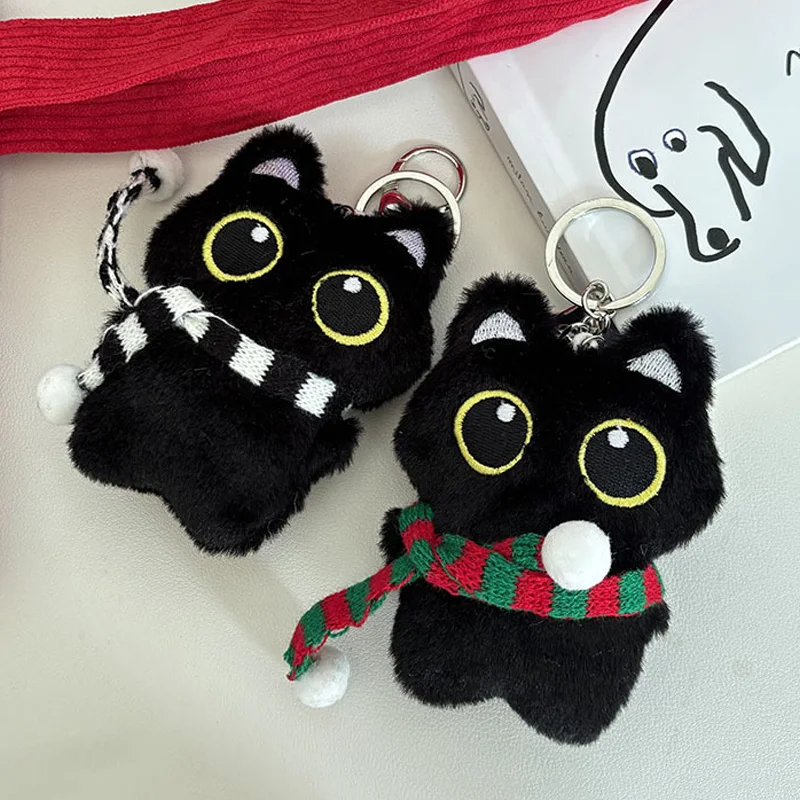Bonito de pelúcia gato preto boneca pingente menina mochila boneca pingentes casal saco chaveiro telefone encantos saco pingente acessórios presentes