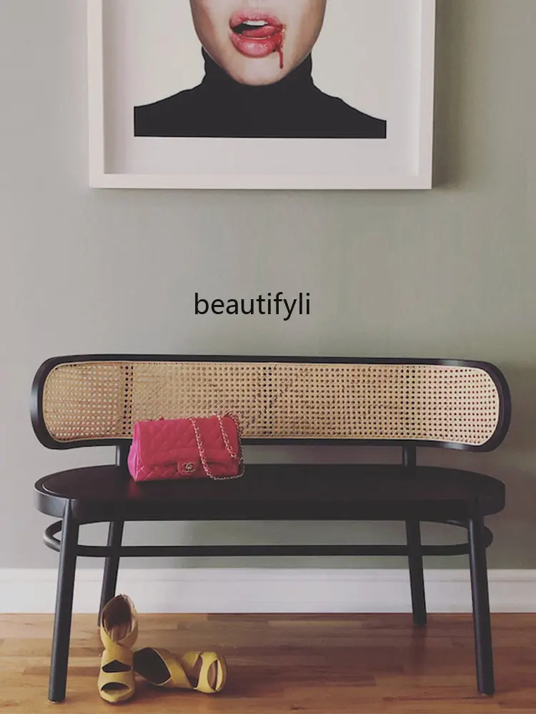 Massivholz Retro Doppel Rattan Stuhl Silent Style Log lange Bank Freizeit Rückenlehne Rattan Couch