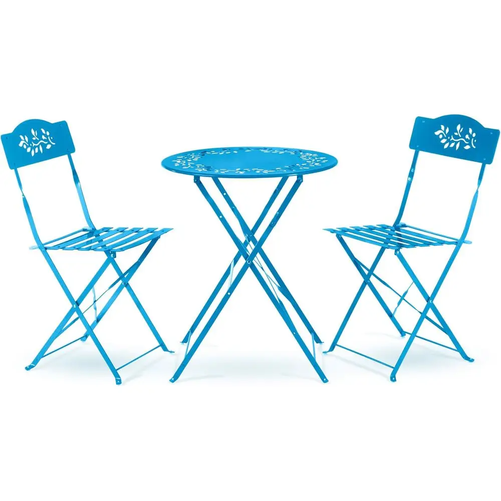 

3-Piece Bistro Set with Folding Table and 2 Chairs, Durable Steel Indoor/Outdoor Patio Furniture, Compact Seating, Blue
