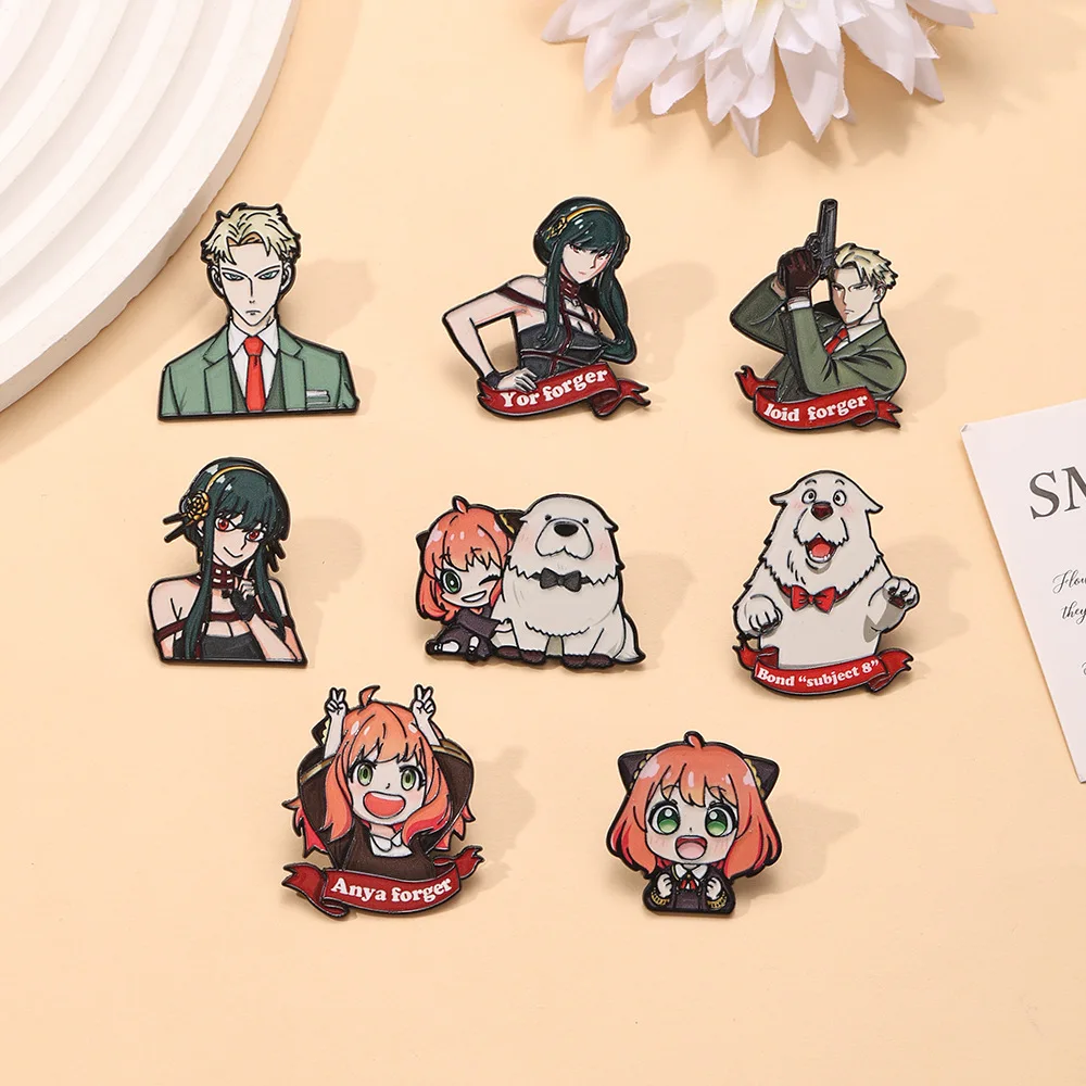 8Pcs SPY×FAMILY Character Enamel Brooch Anya Yor Loid Bond Metal Lapel Pin Bag Decoration Anime Collect Pin Gift