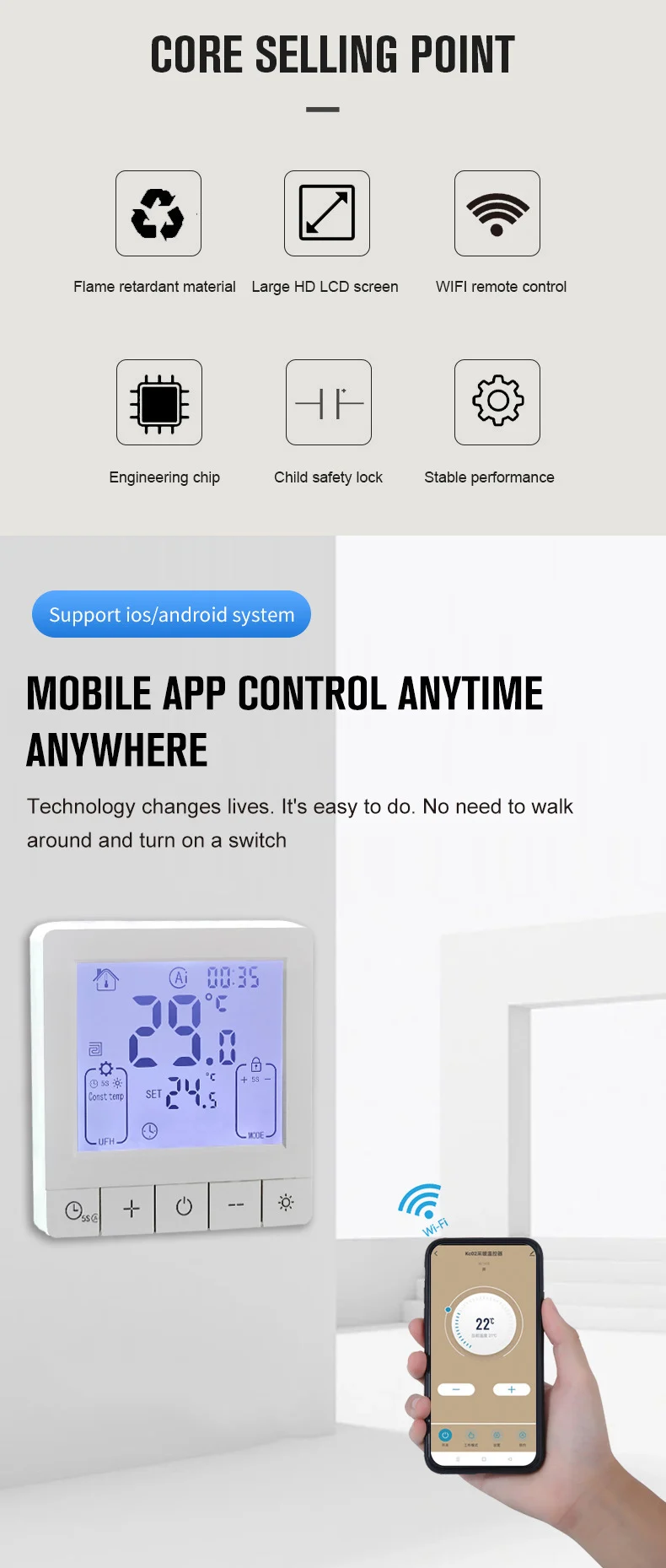 AC95 ~ 240V Smart Tuya WiFi Elektrischer 30A Fußbodenheizungsthermostat Temperaturregler mit externer Sensorsonde – Detail 2