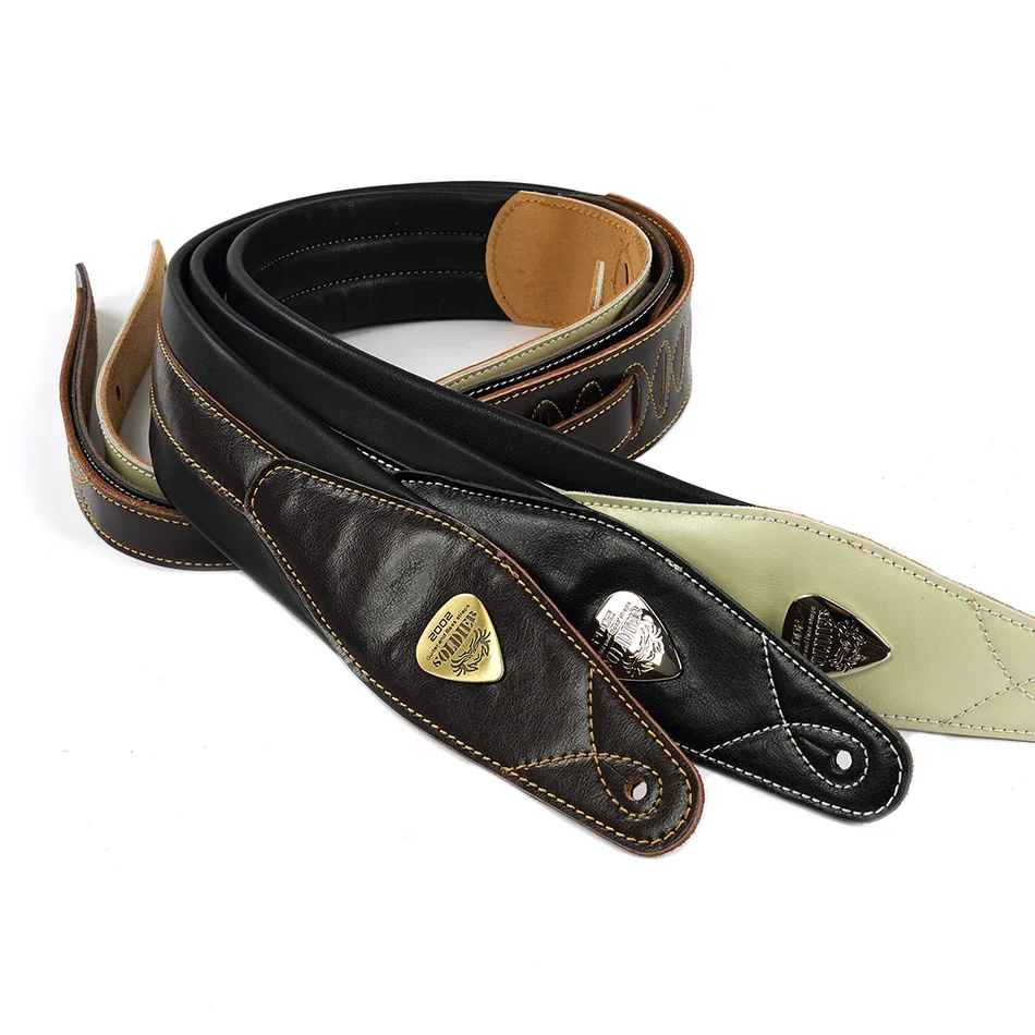 Soldier High-End Leather Padded Guitar Strap for Electric Acoustic Guitar Bass Adjustable Belt Black Browm White Color