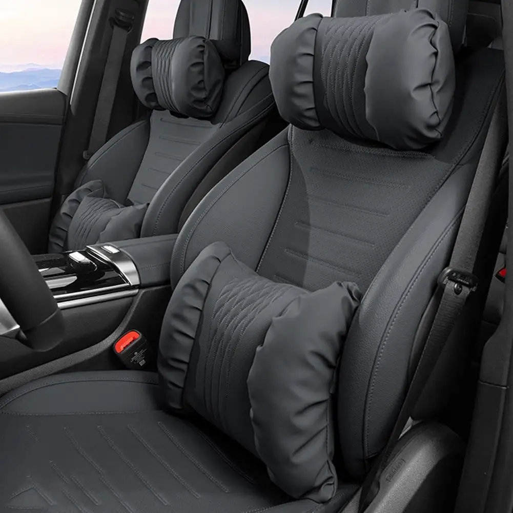Car Headrest Lumbar Support Comfortable Breathable Pillows Car Seat Waist Cushion Luxury Nappa Leather Car Interior  Accessories - Image 3