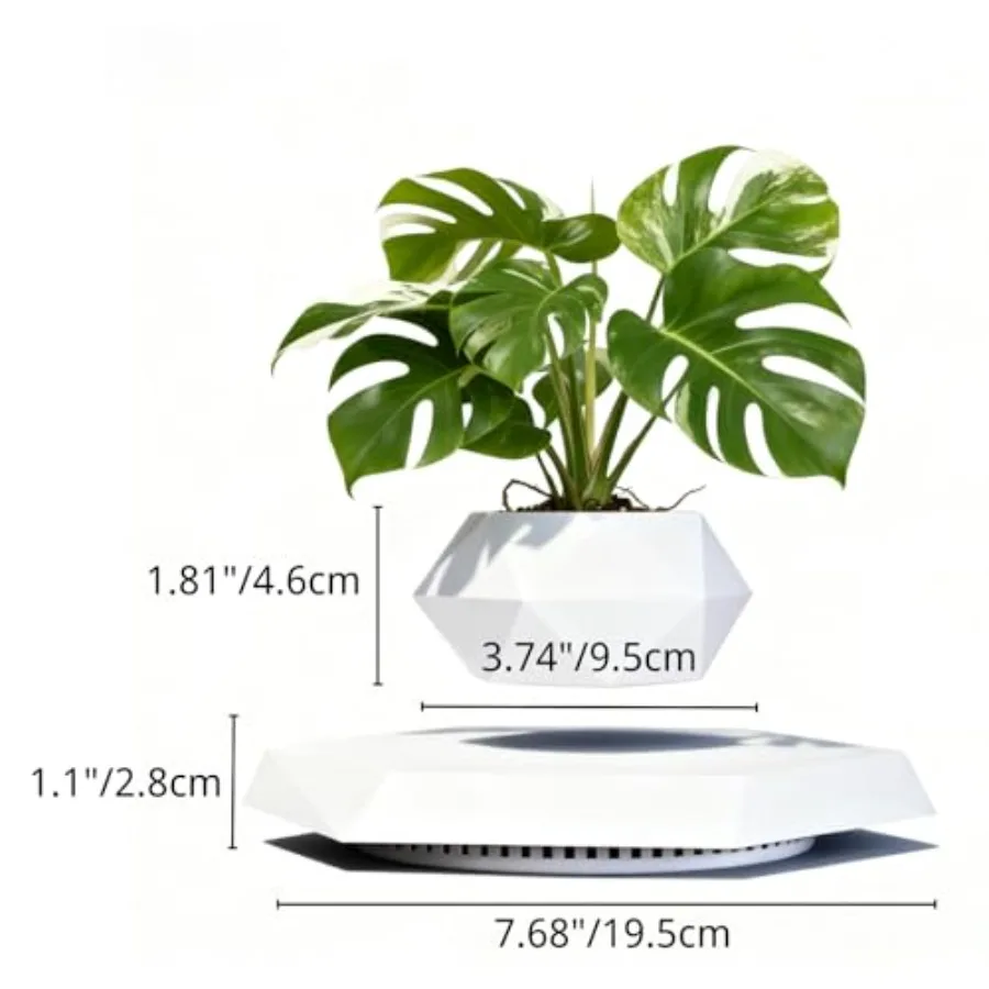Levitating Plant Pot for home living room office desk decoration, white ceramic, magnetic levitation rotating suspension floati