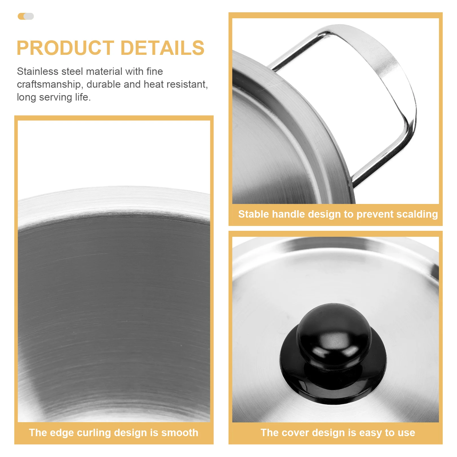 

Stainless Steel Kitchen Pot Double Handle Korean Noodle Pot Heat Resistant Long Serving Life Cooking Soup