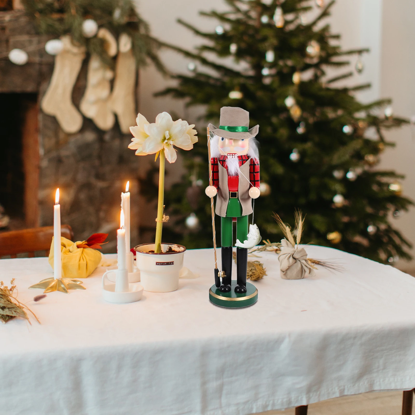 

Wood Nutcracker for Christmas Decorations Traditional Holiday Ornament for Room Desktop Window Shop Display Festive Home Accents