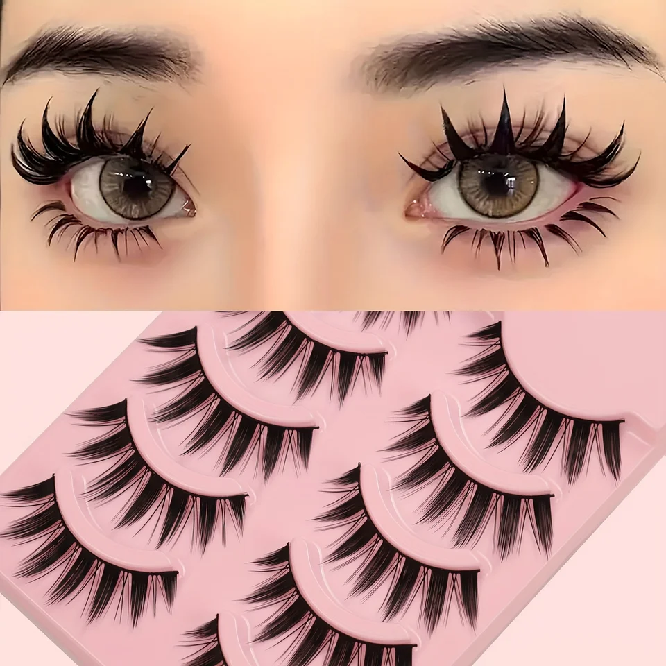 5 pares de pestañas postizas estilo cómic húmedo, gruesas para ojos de muñeca, para juegos de rol y uso casual 2
