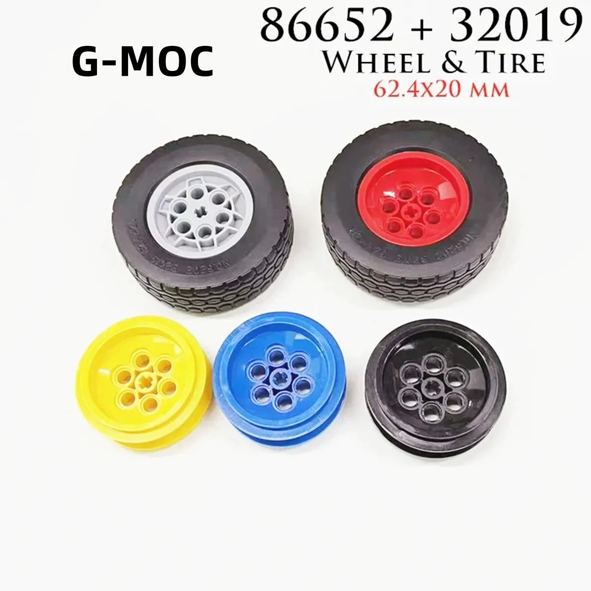 

G-MOC 4 Pcs/lot Buildings Blocks 86652 Wheel 43.2 x 18mm And 32019 Tire 62.4x20mm Hub Car Truck DIY Bricks Parts Kid Toys