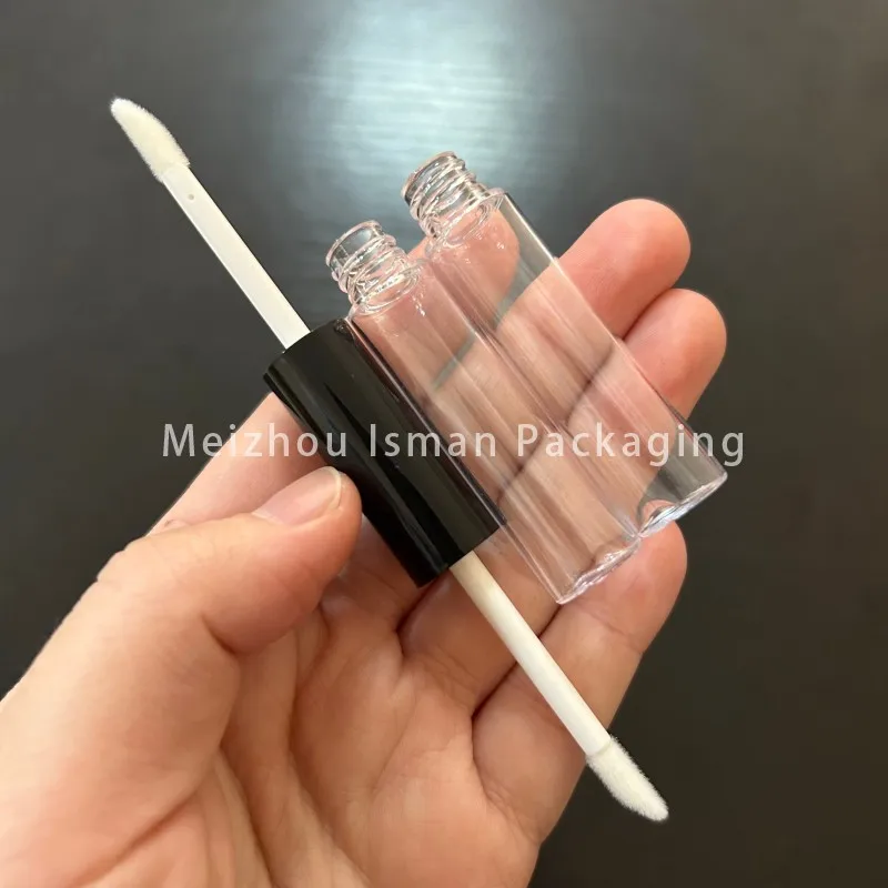 50 peças transparente rosa preto branco rosa ouro dupla face 10ml tubo de embalagem de brilho labial vazio de plástico cosmético com pincel 5ml + 5ml