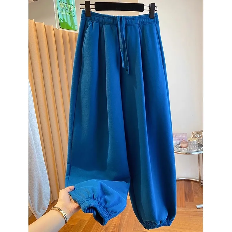 

Мужские повседневные брюки свободного кроя на флисовой подкладке, осенне-зимние, больших размеров, в корейском стиле, однотонные спортивные штаны, широкие джоггеры