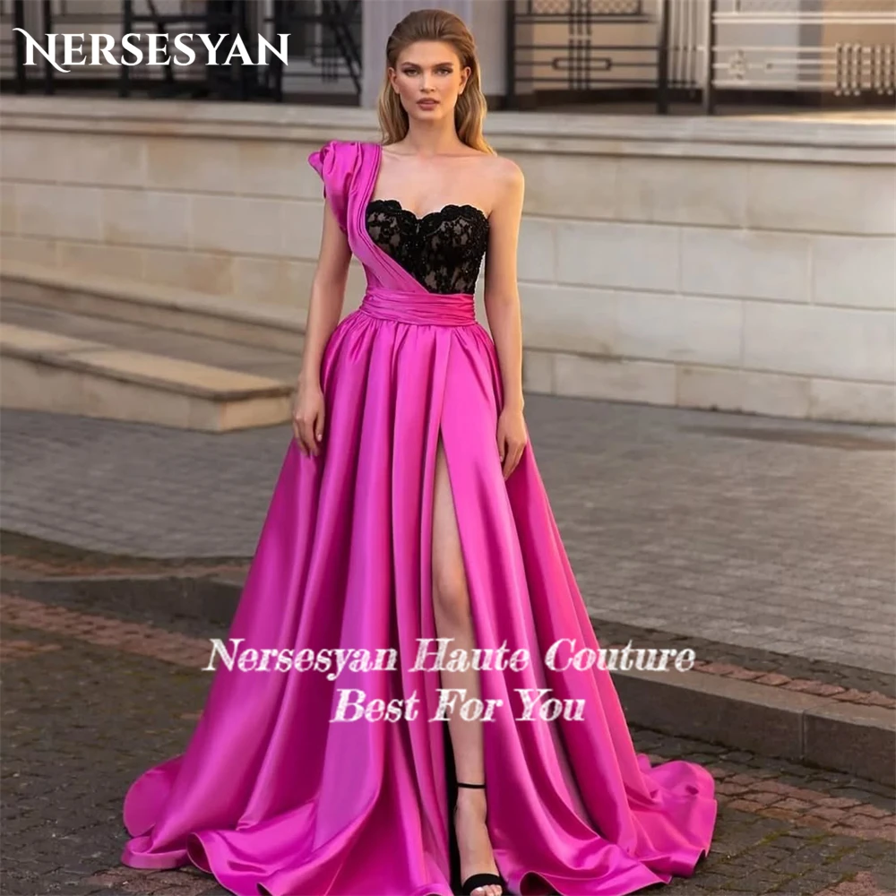 Nersesyan Sexy dentelle robes de bal une épaule sans manches une ligne côté fente robes de soirée Satin robe de soirée formelle 2025 personnalisé