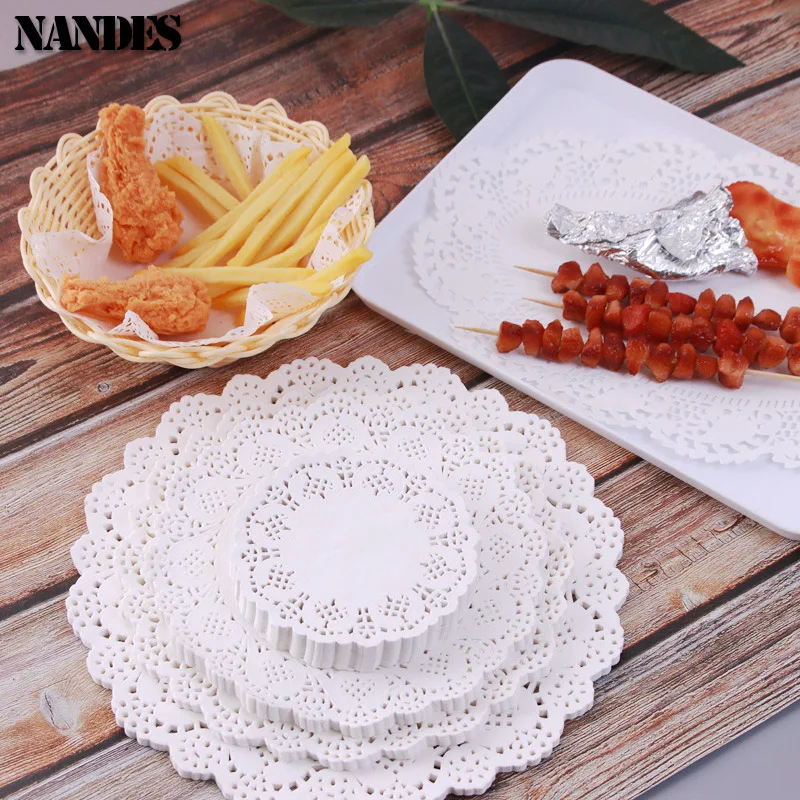 150Pcs Kitchen Fried Food Special Flower Bottom Paper Oil-absorbing Paper Baking Cake Pizza Snack Round Household Lace Paper Pad