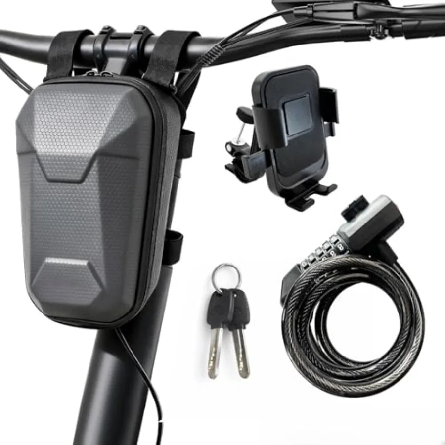 

3-in-1 Electric Scooter Accessories Bundle - Waterproof EVA Hard Shell Handlebar Bag Dual-Unlock Cable Lock with Key and Passwo
