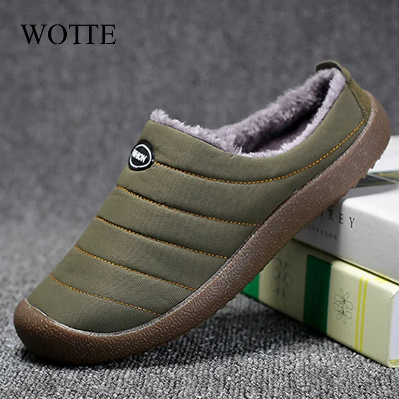 Big Size 47 Men\'s Slippers Warm Shoes Plush Flock Male Slippers For Home Hard-wearing Non-slip Outdoor Walking Mans Footwear