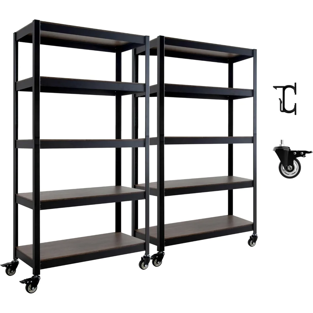 House 5-Tier Metal Boltless Rolling Cart Shelf Rack Casters Heavy Duty Laminated Wheel Shelving Unit Adjustable Storage