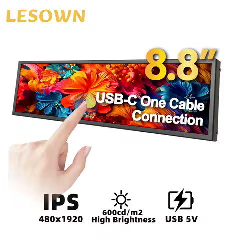 LESOWN 8.8 Inch Stretched Strip Display 480x1920 PC Secondary Monitor IPS Bar Screen for Raspberry Pi AIDA64 Hardware Monitoring