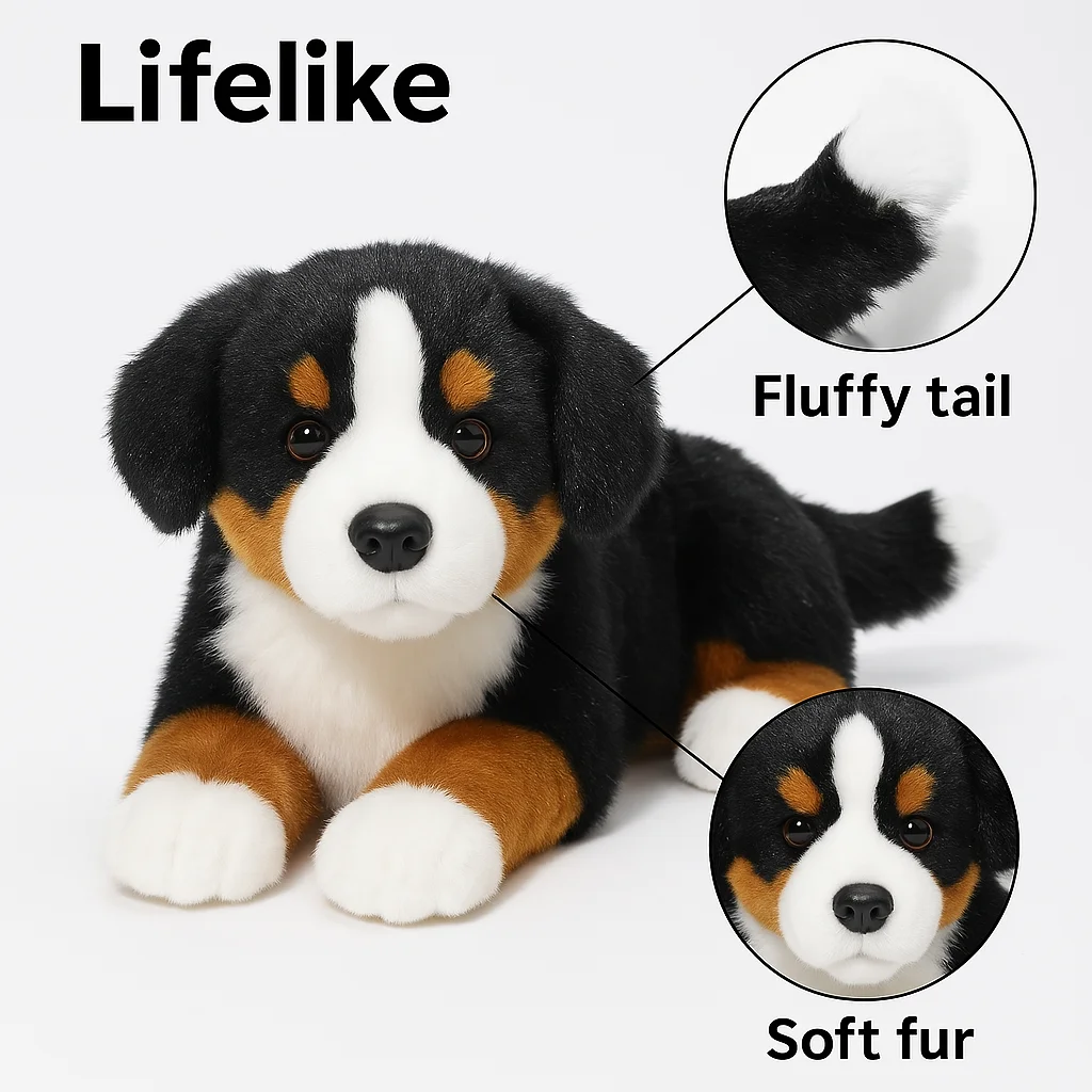 Pluszowa zabawka pies Berner Sennenhund o długości 33 cm - Super realistyczna symulacja psa, miękka i urocza poduszka zwierzątko, prezent dla dzieci na urodziny C