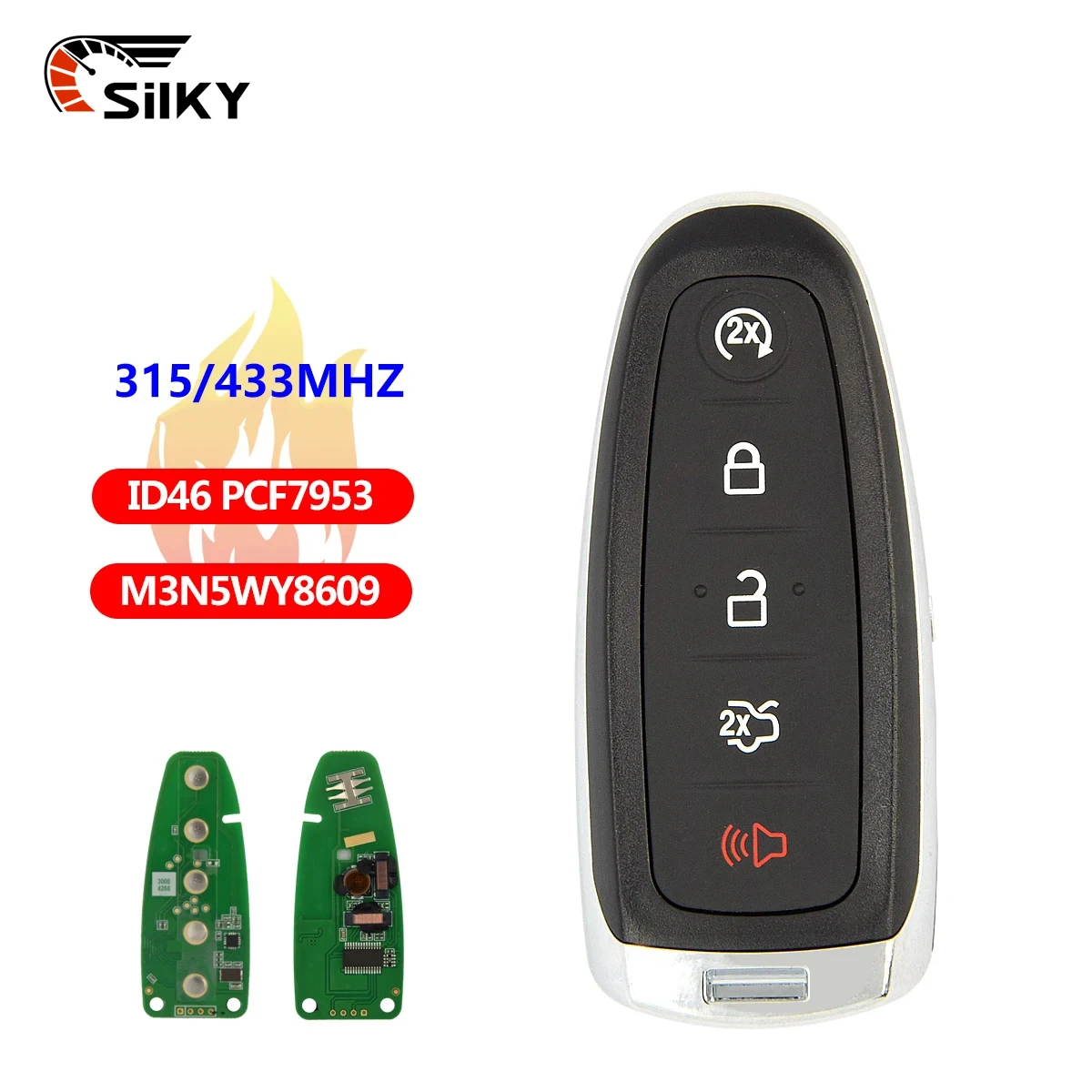 

Шелковистый 433 МГц PCF7953 BT4T-15K601-CX ID46 умный 5 кнопочный элемент для Ford Edge Escape Explorer Taurus Flex Focus