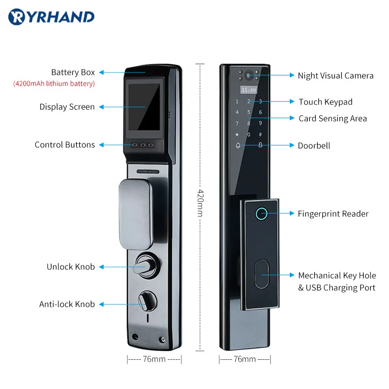 New Arrival Smart Door Lock Fingerprint Digital Wifi doorbell Lock Camera Monitor Send Photo To Mobile