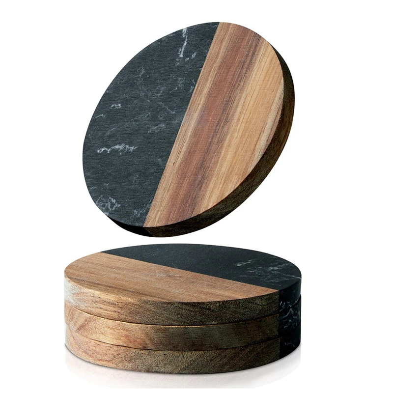 Coasters Set Of 4 For Drinks,Marble-Wood Spliced Coaster For Tabletop Protection,Cup Holder Coasters For Multiple Cup