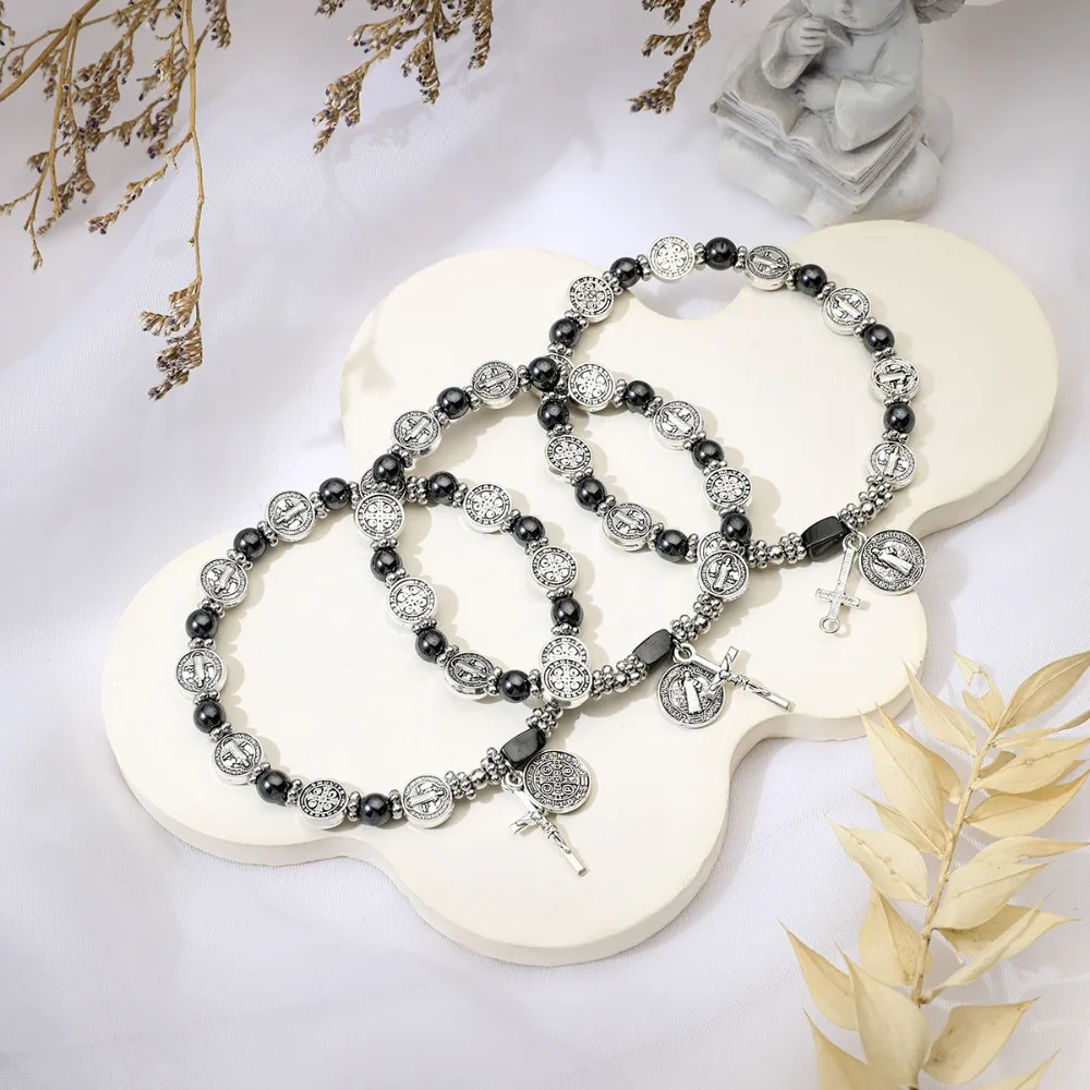 6/12/20 Piezas Pulsera de Rosario de San Benito Ajustable, Medalla Católica, Regalo Unisex para Bautizo, Fiesta - Recuerdos de Boda para Invitados