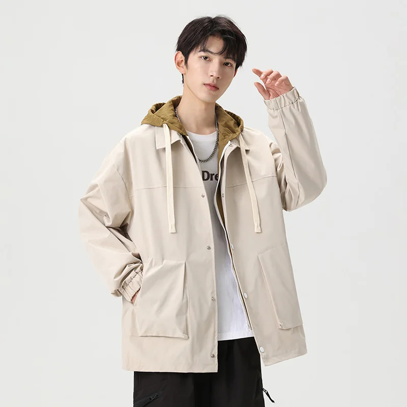 Fake Two-piece Men's Jacket 2024 Spring Trendy Fashion Thin Windproof Hooded Windbreaker Castle Peak Year Outdoor Casual Coat