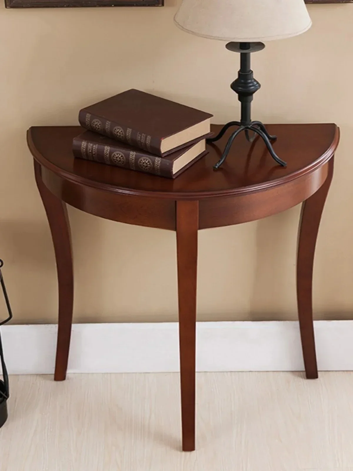 American solid wood semi-round wall table European entrance table wall side table entrance cabinet